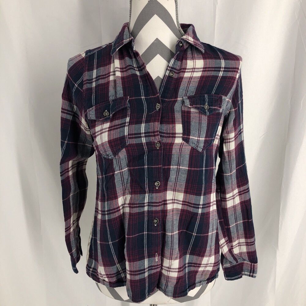Rue 21 Long Sleeve Flannel Button Down Shirt Women's Size Small Lace Back